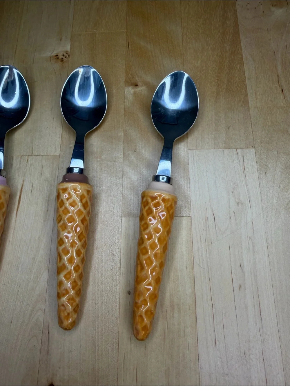 Ice Cream Cone Handle Dessert Spoons - Set of 4